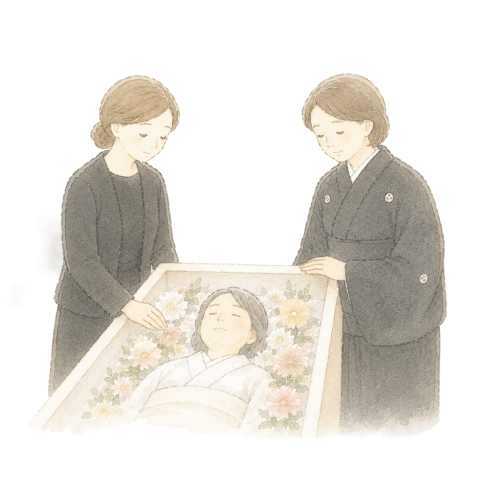 棺に花入をしている画像